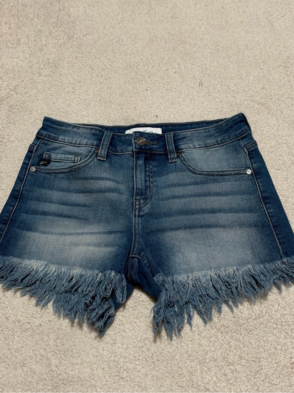 KanCan Dark Blue Frayed Hem Denim Shorts
